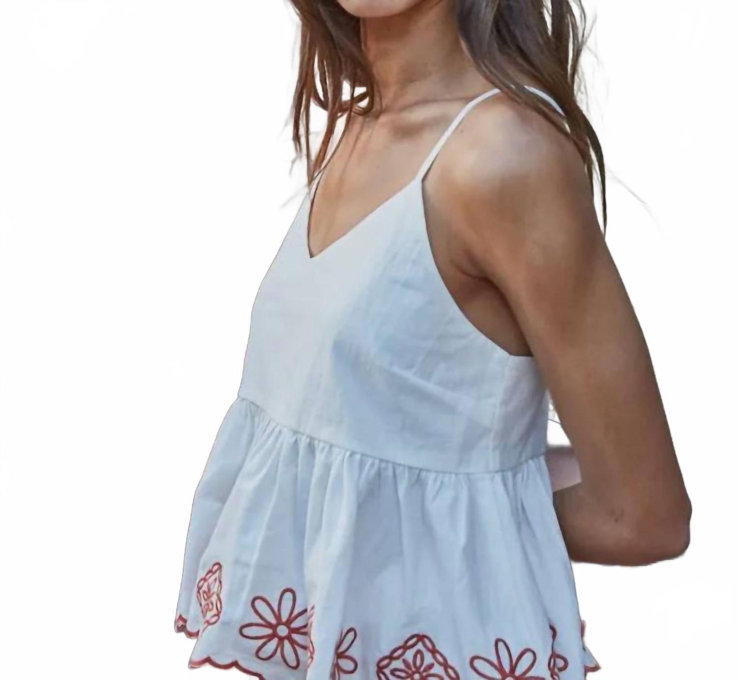 New By Together Ramie Embroidered Top In White
